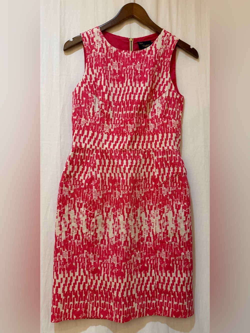 Just Taylor 100% Cotton Abstract Print Sleeveless Sheath Dress - Pink White - 2